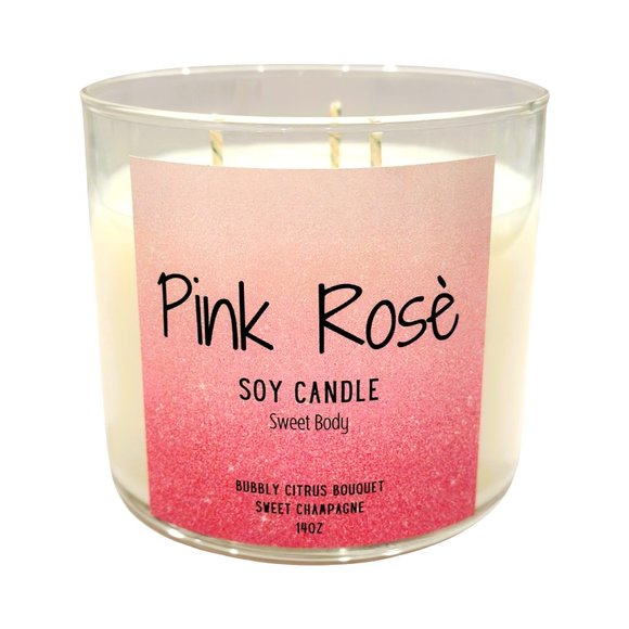 Pink Rosè  3 wick Hand poured Soy candle - Picture 3 of 3